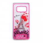 Wholesale Samsung Galaxy S8 LED Flash Design Liquid Star Dust Case (Eiffel Tower Hot Pink)